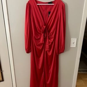 Long Hot Pink Tie Front Gown